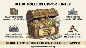 Nigeria 100 trillion Naira untapped non taxed revenue from abandoned project landed property port losses and judgment debts
